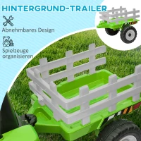HOMCOM Elektrische kinderauto, kindertractor, inclusief ouderlijke afstandsbediening, maximale snelheid van 6 km/u, groen + zwart(m-4)