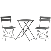 Outsunny Ensemble de Bistrot Jardin 3 Pièces Table et 2 Chaises Pliantes avec Double Protection Anti-Rouille Métal Gris