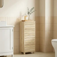 HOMCOM Meuble de Salle de Bain en Bois avec Étagère Réglable et Porte à Lamelles, Ouverture Pression, 34 x 23 x 84 cm, Naturel(m-2)