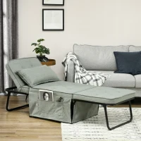 HOMCOM Fauteuil chauffeuse convertible 4 en 1 dossier inclinable 5 position avec coussin 180 x 64 x 40 cm gris clair(m-10)
