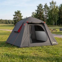 Outsunny Tente de Camping Dôme 2 Personnes 3-4 Saisons Imperméable 3000mm Montage Facile 2 Portes 210x210x150cm Gris Foncé(m-2)