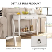 HOMCOM Konsolentisch Konsole Sideboard mit 2 Schubladen Holzfüße Flur Weiß 100x33x75cm(m-6)