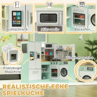 AIYAPLAY Houten Kinderkeuken met krijtbord, afzuigkap, ijsblokjesmachine, licht- en geluidseffecten – Speelkeuken cadeau voor jongens en meisjes vanaf 3 jaar, wit en groen(m-6)