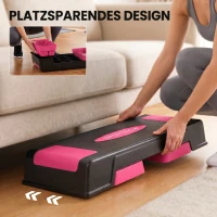 SPORTNOW Steppbrett höhenverstellbar Fitness Aerobic Stepper mit 3 Stufen (12/17,5/22,5 cm), Anti-Rutsch-Matte Schwarz+Rosa(m-7)