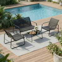 Outsunny Salon de jardin 4 pièces avec canapé, fauteuils et table basse, gris foncé et noir(m-2)
