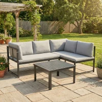 Outsunny Salon de Jardin Mobilier de Terrasse 3 Pièces 4 Places Modulable avec Accoudoir Réglable Coussins Épais 16cm Gris(m-2)