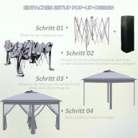 Outsunny 3,3 x 3,3 m Faltpavillon mit LED-Beleuchtung, Meshvorhänge, Tragetasche, Grau(m-5)