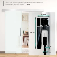 HOMCOM glazen schuifdeur schuifdeur deur kamerdeur glas handgreep gesatineerd 2050 x 900 x 8 mm(m-7)