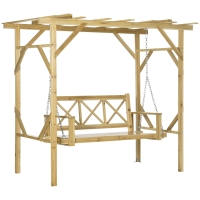 Outsunny schommelbank met pergola, 2-zits tuinschommel, massief hout, naturel