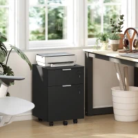 HOMCOM Schedario da Ufficio con 2 Cassetti, Serratura, Ruote a Freno, per Formato A4/Legale, 42x40x60 cm, Nero(m-10)