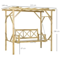 Outsunny schommelbank met pergola, 2-zits tuinschommel, massief hout, naturel(m-3)