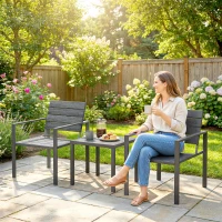 Outsunny Set da Giardino 3pz con 2 Sedie da Esterno e Tavolino da Caffè, in HDPE e Metallo, Grigio Scuro(m-10)