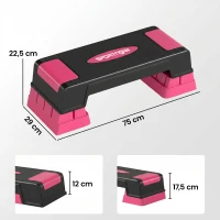SPORTNOW Steppbrett höhenverstellbar Fitness Aerobic Stepper mit 3 Stufen (12/17,5/22,5 cm), Anti-Rutsch-Matte Schwarz+Rosa(m-3)