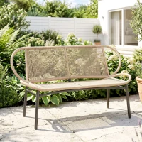 Outsunny Banc de jardin 2 places, banc d'extérieur en résine tressée avec cadre en métal, résistant aux intempéries, naturel(m-2)