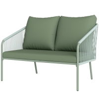 Outsunny Canapé de jardin 2 places en résine tressée avec coussins canapé d'extérieur accoudoirs cadre en acier 112x72x76cm vert