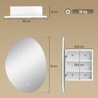 HOMCOM Specchio Bagno con Illuminazione LED e Armadietto Interno, in Vetro Temperato e Legno, 50x14x70 cm, Bianco(m-3)