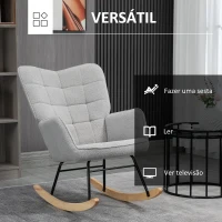 HOMCOM Poltrona Baloiço em Borrego com Oscilação de 40° Pés de Madeira de Faia e Estrutura de Aço 71x98x101 cmCinza(m-6)