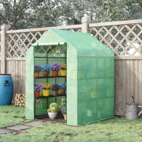 Outsunny Serre de Jardin avec Étagères 3 Niveaux, Petite Serre de Balcon en Bâche PE 140 g/㎡ Renforcée 143 x 138 x 190 cm, Vert(m-2)