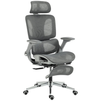 HOMCOM Silla de Oficina Ergonómica con Reposabrazos 4D Reposacabezas y Profundidad de Asiento Ajustables Malla Gris