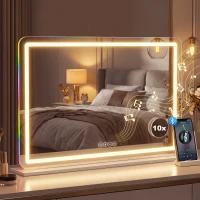 HOMCOM Miroir maquillage lumineux 80x60cm, miroir coiffeuse LED dimmable, lumière RGB, 3 températures de couleur, blanc(m-2)