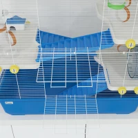 PawHut Hamsterkäfig mit 4 Ebenen, Kleintierkäfig mit Tunnelsystem, Hütte, Laufrad, für Zwerghamster, 78 x 45 x 73 cm, Blau(m-9)