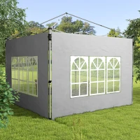 Outsunny Lot de 2 parois latérales pour tonnelle de 3 x 3 m panneau pour pavillon avec fenêtre 295 x 195 cm gris clair(m-10)