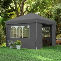Outsunny Tonnelle de jardin pliante 3 x 3 x 2,75 m anti-UV 30 + avec fenêtres + parois latérales + sac de transport gris foncé(m-2)