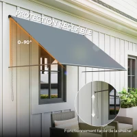 Outsunny Store banne manuel auvent rétractable Inclinaison réglable 195 x 120 cm protection UV aluminium polyester gris foncé(m-5)