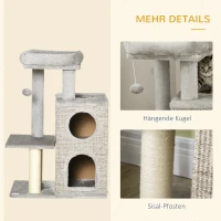 PawHut kattenboom met kattengrot, kattenbed en speelbal, 60 cm x 40 cm x 91 cm, lichtgrijs+naturel(m-5)