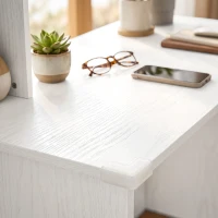 HOMCOM Bureau d'ordinateur avec bibliothèque 4 compartiments et tiroir verrouillable, 126 x 50 x 109 cm, grain de bois blanc(m-11)