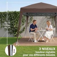 Outsunny Tonnelle Barnum de Jardin Pop-up Pliant 2,4 x 2,4 m Acier Polyester Sac de Transport Chocolat(m-7)