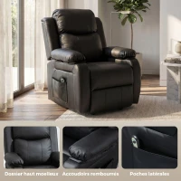 HOMCOM Fauteuil releveur électrique fauteuil relax électrique avec repose-pied télécommande et 2 pochettes 76x90x105cm noir(m-7)