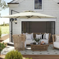 Outsunny Parasol déporté carré 2,5 x 2,5 m, parasol de jardin extérieur, Double Toit, inclinable, 2 bases, manivelle, Crème(m-2)