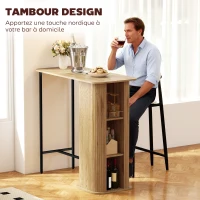 HOMCOM Table Haute Mange Debout, Table de Bar avec 3 Étagères de Rangement et Pieds en Métal, 112x50x106cm, Bois Naturel(m-5)