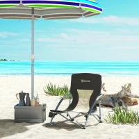 Outsunny Sedia da Spiaggia Pieghevole con Schienale a Rete e Portabicchieri, in Metallo e Tessuto Oxford, 58x55x62 cm, Nero(m-10)
