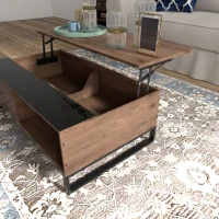 HOMCOM bijzettafel met liftfunctie, verborgen opbergvak, walsnushoutlook, stalen frame, 102 x 58 x 35,5 cm(m-9)
