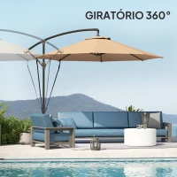 Outsunny Chapéu de Sol Excêntrico Ø 290 cm Chapéu de Sol de Jardim com Base Cruzada Capa de Proteção e Corda de Vento Cáqui(m-7)