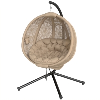 Outsunny Hängesessel Gartensessel Korbsessel, Boho-Stil, 116 x 125 x 176 cm, Sand + Schwarz
