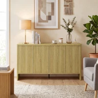 HOMCOM Buffet salon, meuble de rangement avec 4 portes rainurées, étagère réglable, ouverture par pression, 147x40x77cm, chêne(m-11)