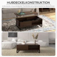 HOMCOM bijzettafel met liftfunctie, verborgen opbergvak, walsnushoutlook, stalen frame, 102 x 58 x 35,5 cm(m-4)
