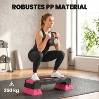 SPORTNOW Steppbrett höhenverstellbar Fitness Aerobic Stepper mit 3 Stufen (12/17,5/22,5 cm), Anti-Rutsch-Matte Schwarz+Rosa(m-6)