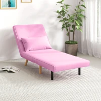 HOMCOM Sofá-Cama Individual Dobrável com Encosto Ajustável 5 Posições Cadeirão-Cama Estofado com Almofada 72x75x85 cm Rosa(m-10)