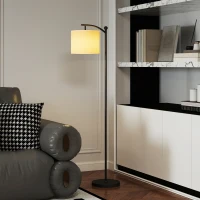 HOMCOM Candeeiro de Pé LED 11 Níveis, Controlo Remoto, Temporizador 60 min, 54,3x30,6x159,6 cm Preto e Creme(m-10)