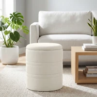 HOMCOM Puf de Almacenaje en Chenilla con Tapa Taburete Redondo para Salón y Dormitorio Beige(m-2)