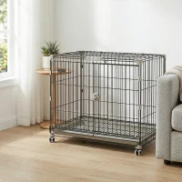 PawHut Cage pour Chien, Plateau Amovible, Roues avec Freins, Toit Ouvrant Verrouillable, 75,5x46x64,5cm, Noir(m-2)
