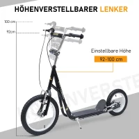 HOMCOM Kinderstep scooter 16/12 inch stadsscooter rolfiets zwart verstelbaar(m-6)