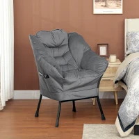 HOMCOM Moderner Akzentstuhl, Polsterstuhl mit Stahlbeinen und Seitentaschen, für Wohnzimmer, Schlafzimmer, Grau(m-9)