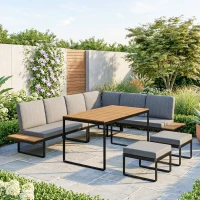Outsunny Salon de Jardin Extérieur Ensemble Meubles de Jardin 6-8 Personnes Aluminium avec Plateaux Latéraux 256x198x70cm Gris(m-2)