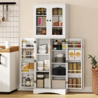 HOMCOM Buffet haut cuisine, vaisselier vitrine en acrylique, 4 portes, 10 compartiments, 8 porte-racks, 60 x 40 x 162 cm, blanc(m-11)