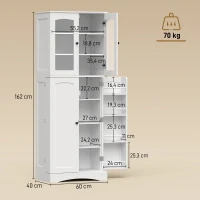 HOMCOM Buffet haut cuisine, vaisselier vitrine en acrylique, 4 portes, 10 compartiments, 8 porte-racks, 60 x 40 x 162 cm, blanc(m-3)